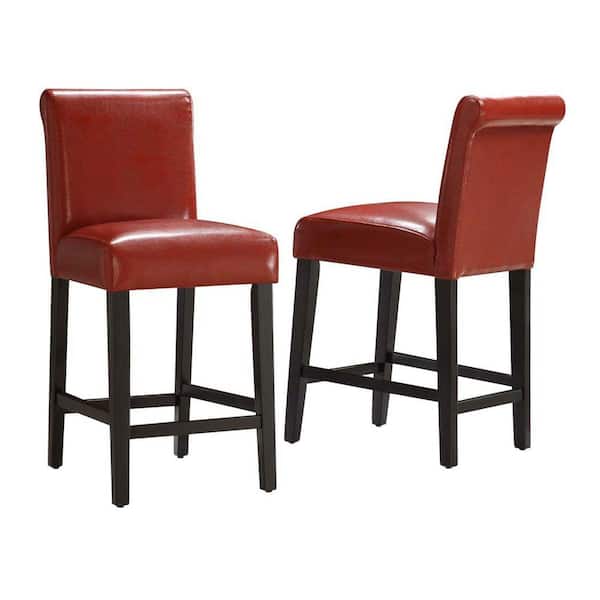 Home Decorators Collection Burgundy Wine 29 in. H Faux Leather Bar Stools (Set of 2)-DISCONTINUED