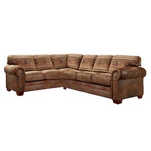 Wild Horses 115 in. W Rounded Arm 2-piece Microfiber L Shape Sectional Sofa in Brown Pinto with Wild Horses Tapestry