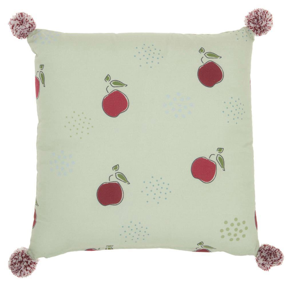 Multicolor Cotton Embroidered Kids' Throw Pillow with Apple Design