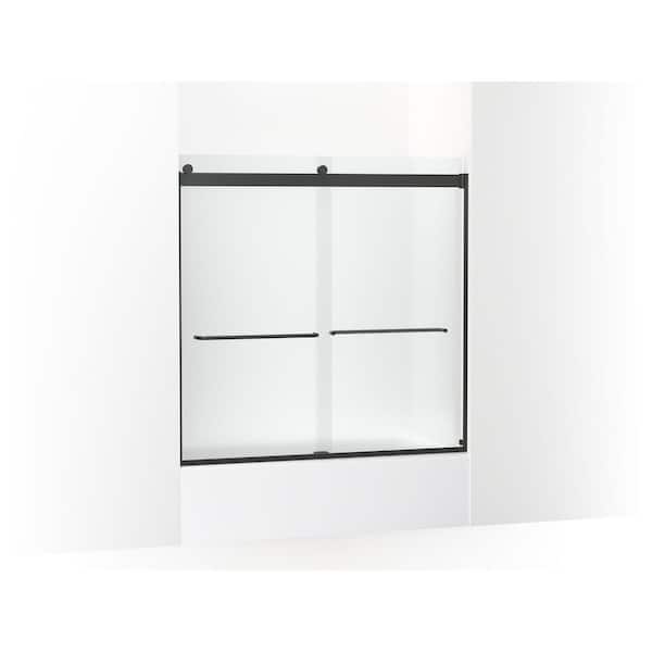 KOHLER Levity 56-60 in. W x 60 in. H Semi-Frameless Sliding Tub Door in Matte Black with Towel Bar