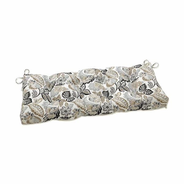 Pillow Perfect Floral Rectangular Outdoor Bench Cushion in Black