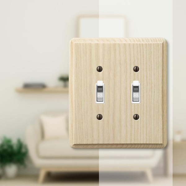 Contemporary 2 Gang Toggle Wood Wall Plate - Unfinished Ash