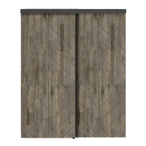 CALHOME 48 in. x 80 in. Hollow Core Weather Gray Stained Pine Wood Interior Double Sliding Closet Doors