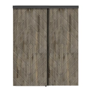 72 in. x 80 in. Hollow Core Weather Gray Stained Solid Wood Interior Double Sliding Closet Doors