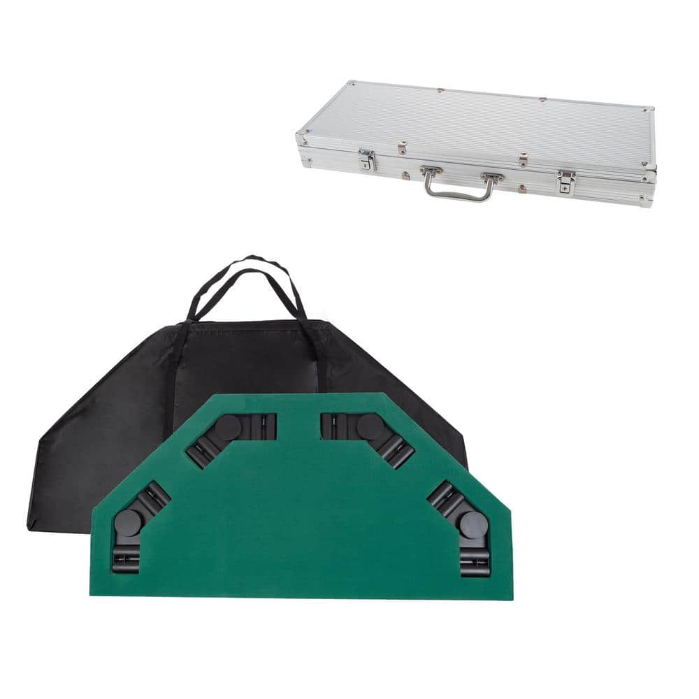48-Inch Green Felt Foldable Poker Table Top with 500 Chips Set
