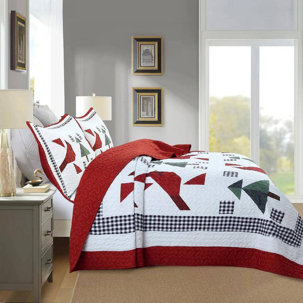 Red and White Reversible Kids Queen Bedspread Set