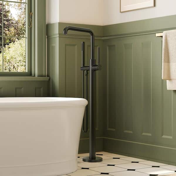 Single-Handle Freestanding Tub Faucet with Hand Shower Integrated Rock-Solid Anchored Design in Matte Black