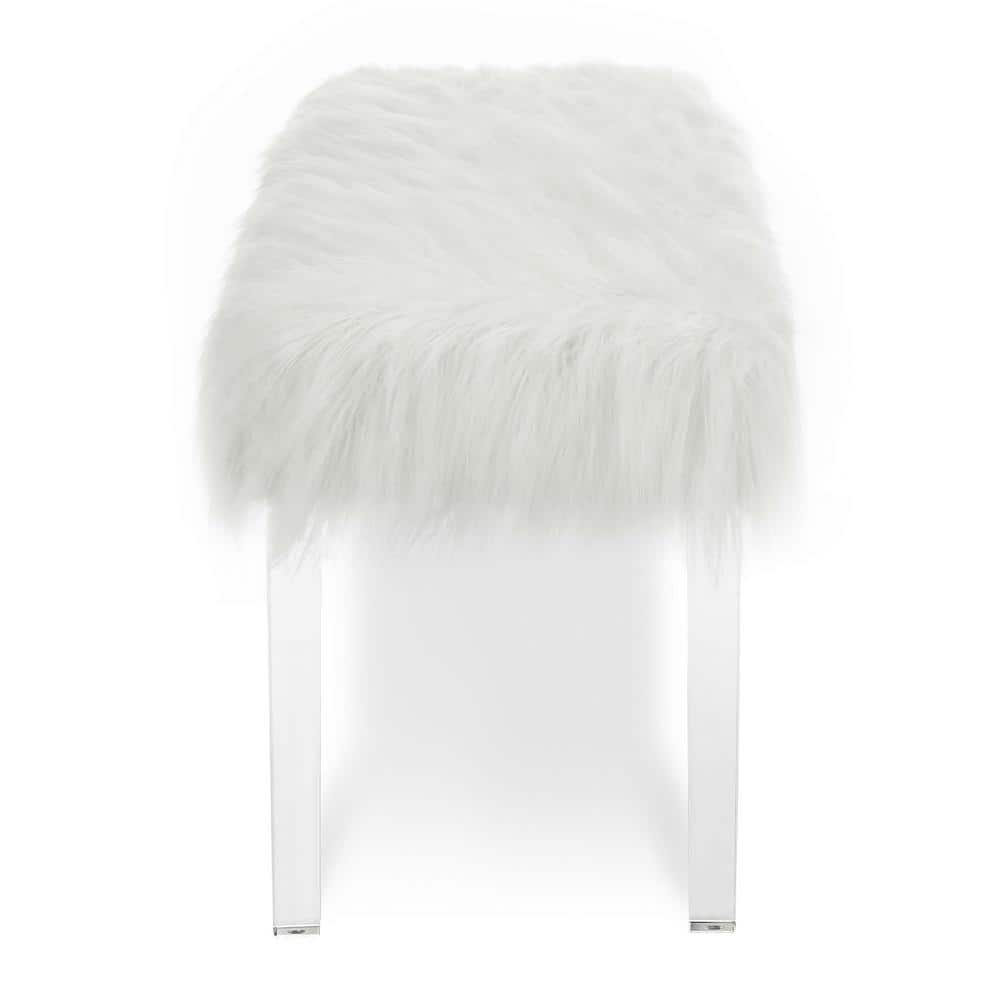 Marilyn White Faux Fur Upholstered Bench with Acrylic Legs