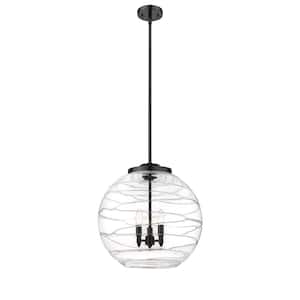 Athens Deco Swirl 3 Light Matte Black Shaded Pendant Light with Clear Deco Swirl Glass Shade