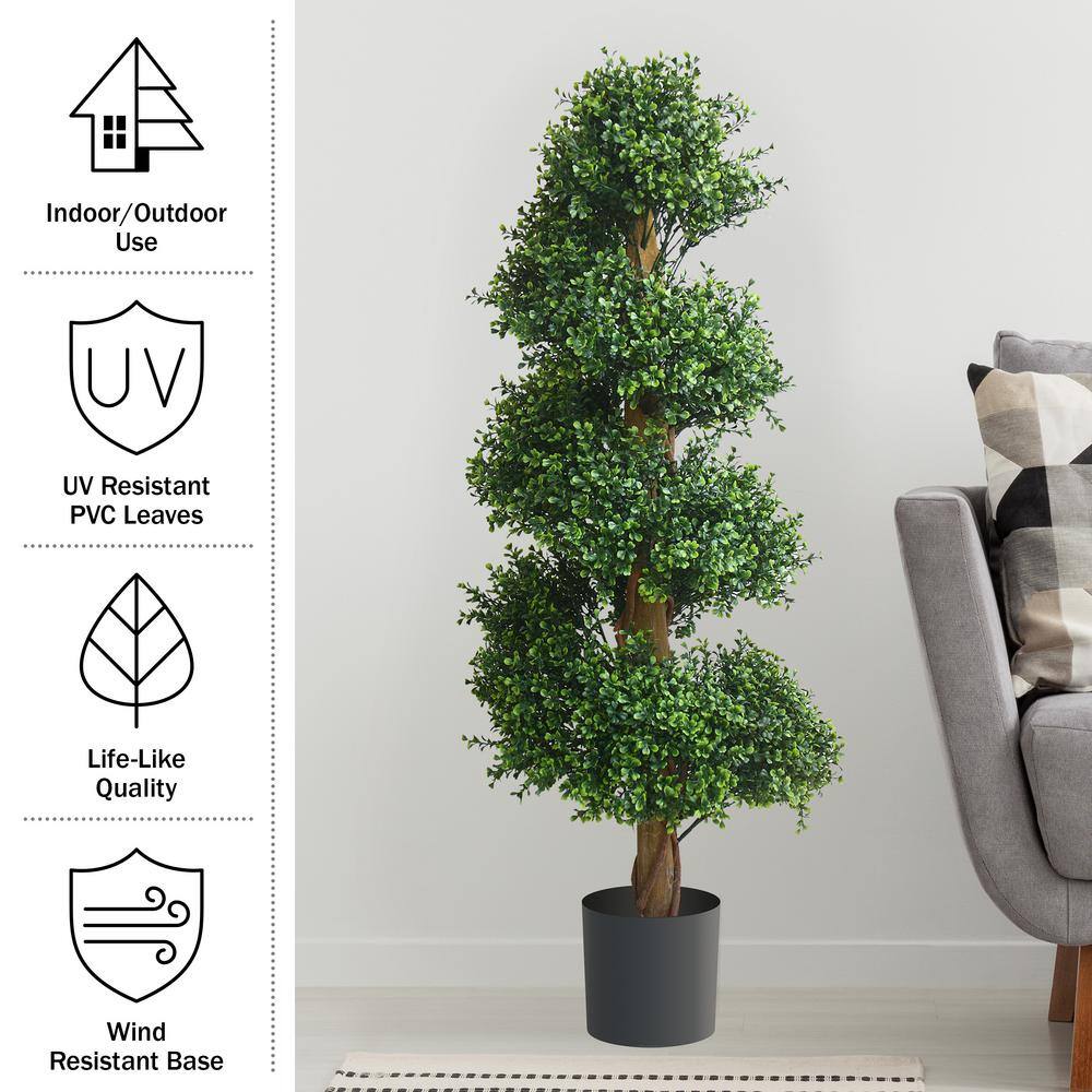 48-inch Green Plastic Boxwood Spiral Topiary Tree in Black Pot