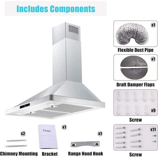 Tieasy 30 inch Wall Mount Range Hood, Ducted/Ductless Convertible with 3 Speed Kitchen Vent Hood, Touch Control