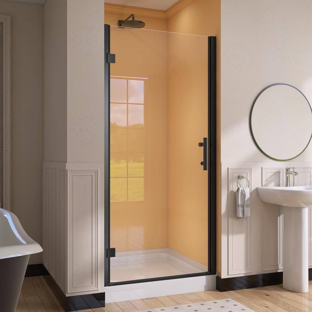 Matte Black Frameless Pivot Shower Door with Clear Tempered Glass