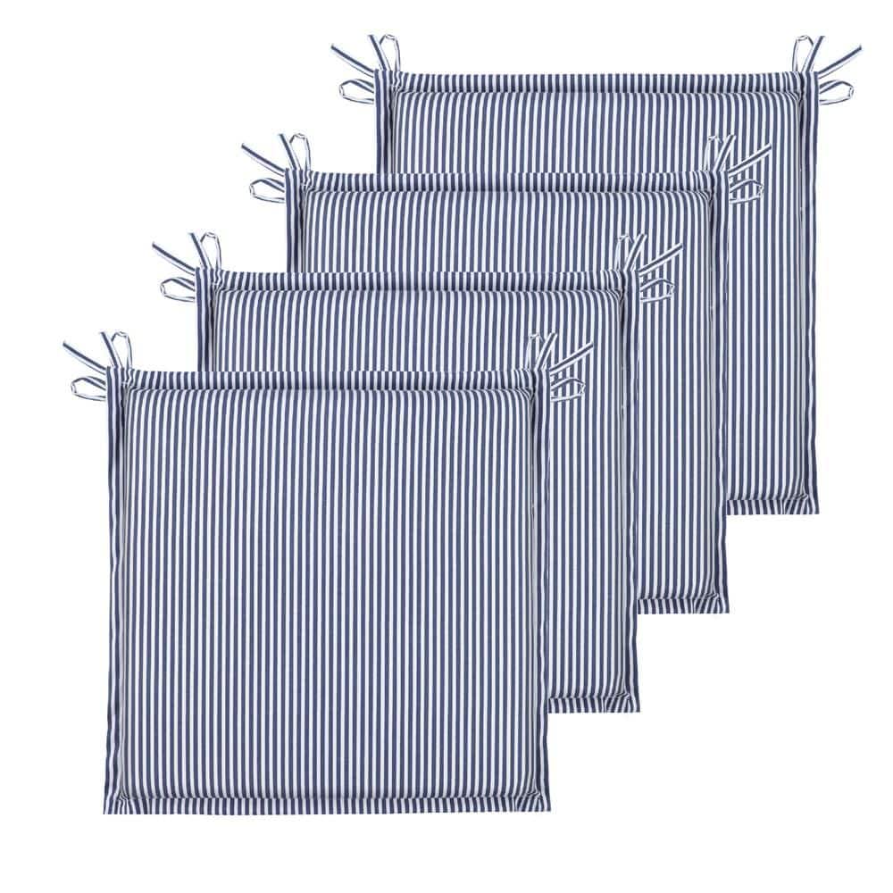 15 in. x 15 in. Stripe Blue Outdoor Patio Square Seat Cushion Replacement S
