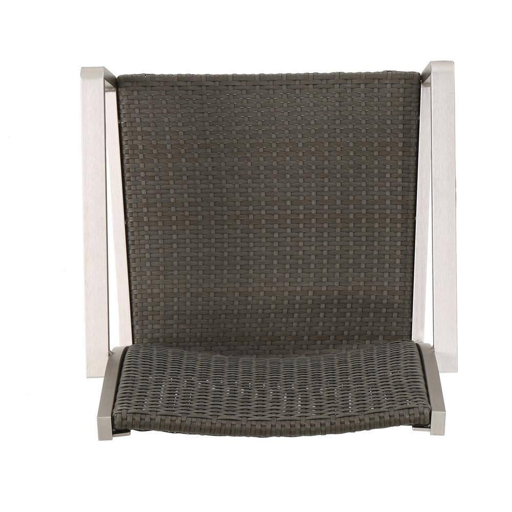 Gray and Silver Aluminum and Wicker 6-Person Outdoor Dining Set