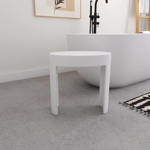 17 in. x 10 in. 17 in. Solid Surface Shower Stool Vanity Seat Walk In Shower Seat in Matte White