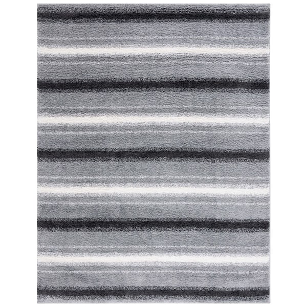 Border and Stripe Shag 8 ft. x 10 ft. Gray/Black Faded Striped Area Rug