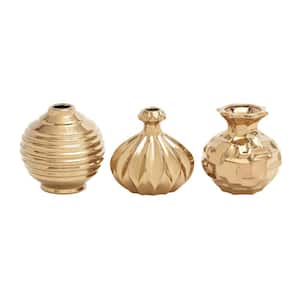 6 in., 6 in. Gold Ceramic Decorative Vase with Varying Patterns (Set of 3)