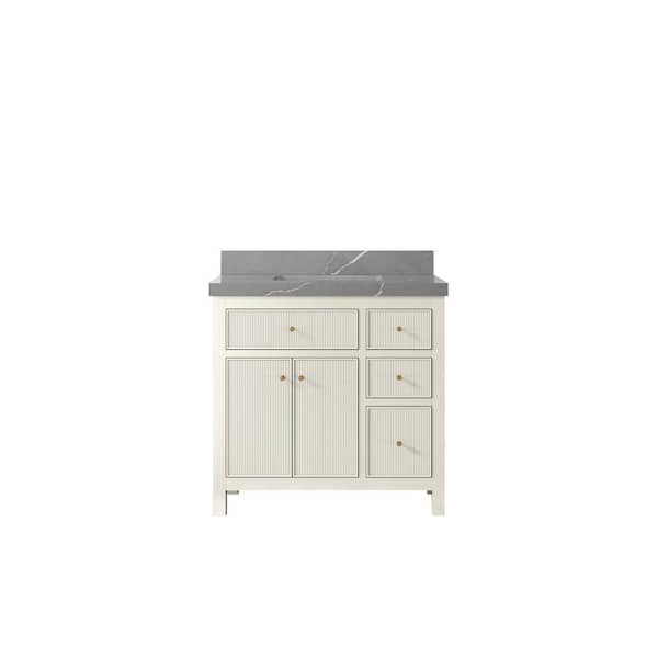 Willow Collections Sonoma 36 in. Single Sink Freestanding Alabaster Bath Vanity with Piatra Gray Quartz Top Unassembled