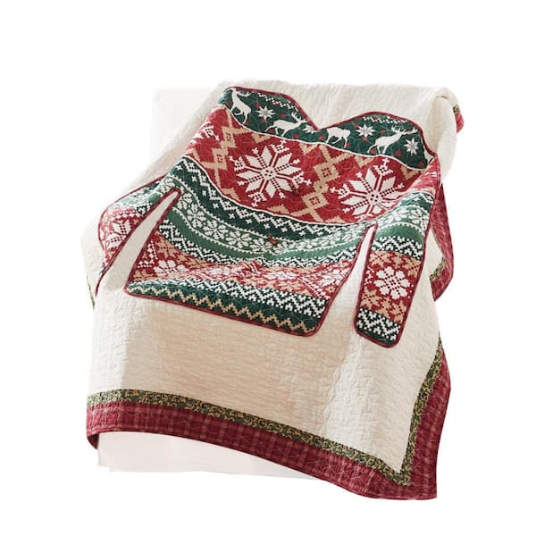Benjara Multi-Colored Christmas Sweater Print Cotton Throw Blanket