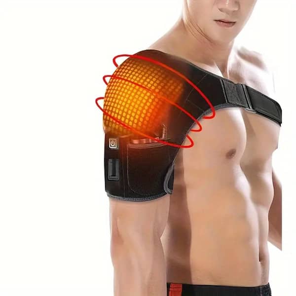 Portable Shoulder Brace Wrap Heated Pad Strap, Electric Wireless Heated Pad, Black