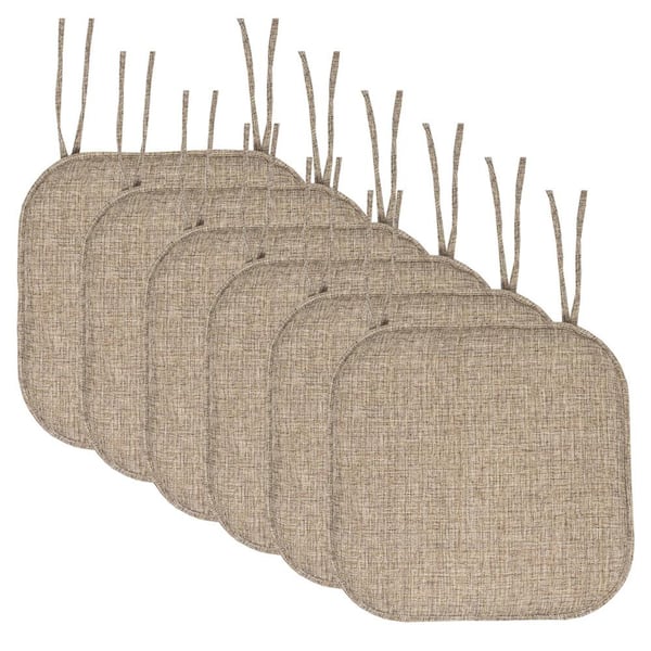 Sweet Home Collection Aria Memory Foam Square Non-Slip Indoor/Outdoor Chair Seat Cushion with Ties, Brown (6-Pack)