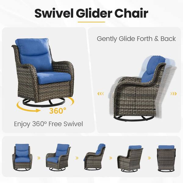 moosprr LunaCurve Gray Swivel Glider Wicker Outdoor Rocking Chair