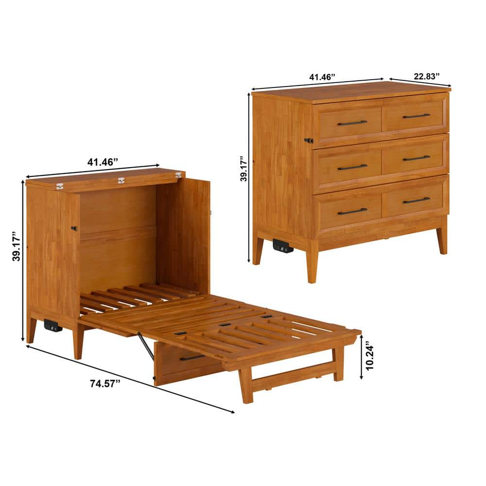 Santa Fe Light Toffee Twin Wood Murphy Bed Chest with Mattress and Charger