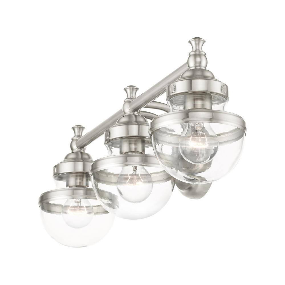 Brushed Nickel 3-Light Vanity with Clear Glass Shades