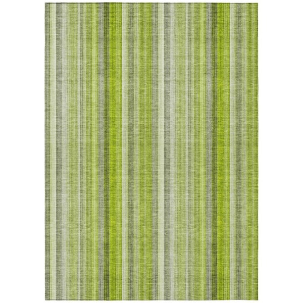 Green 10 ft. x 14 ft. Woven Striped Rectangle Indoor/Outdoor Area Rug