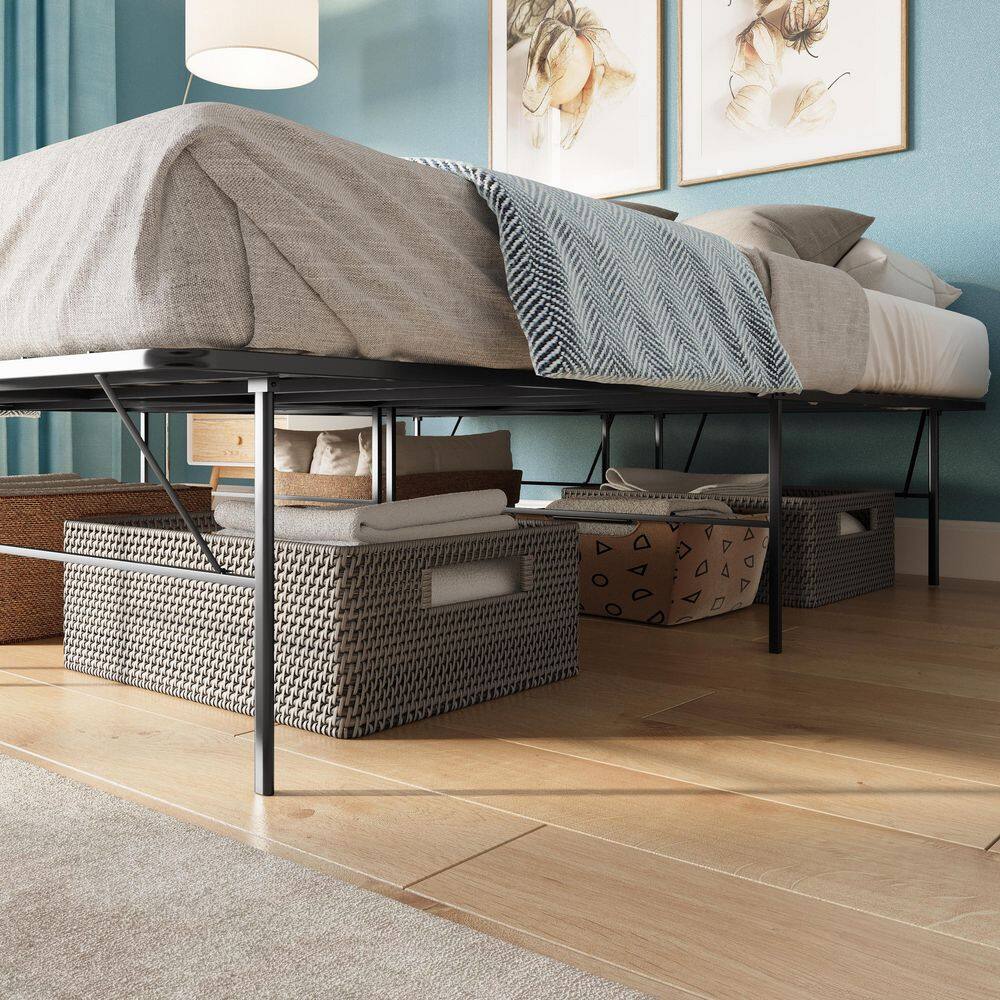 King Black Metal Platform Bed Frame with Storage