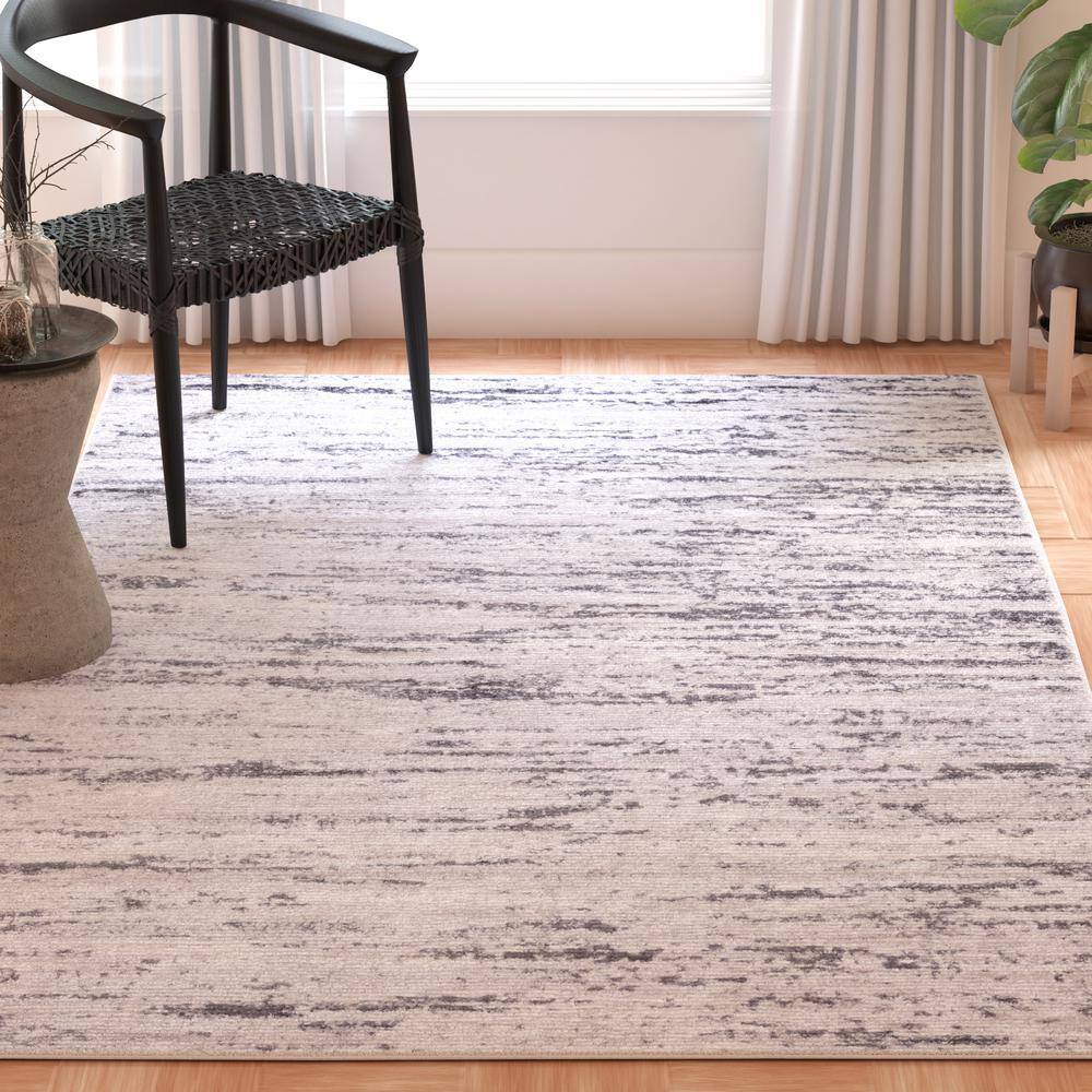 Amelia Light Grey and Charcoal Square Synthetic Area Rug