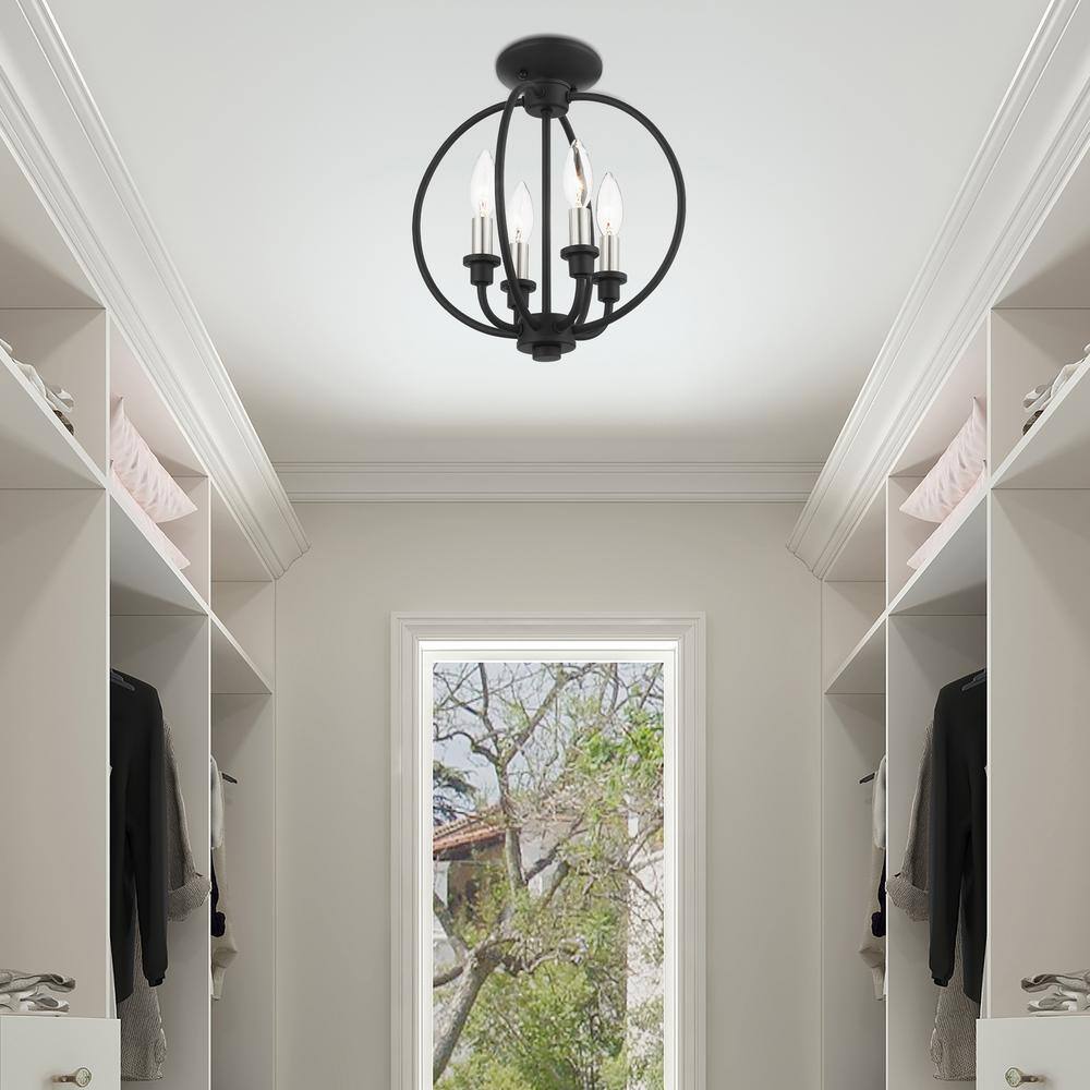 Elegant Black and Brushed Nickel 4-Light Crystal Pendant