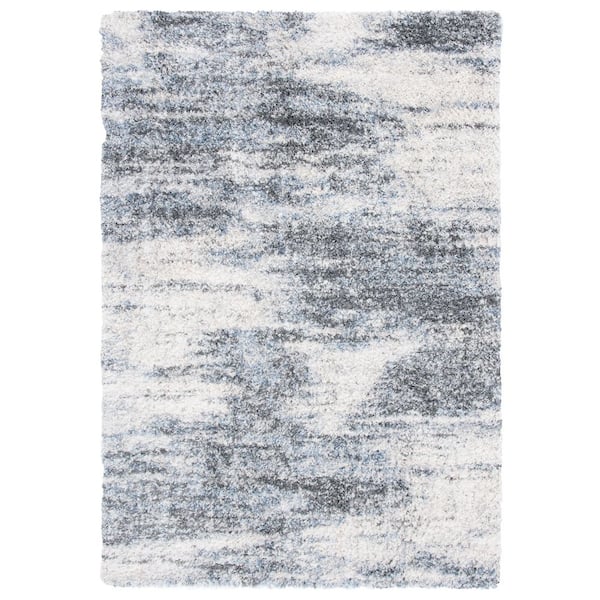 Berber Shag 2 ft. x 4 ft. Ivory/Gray Abstract Distressed Area Rug