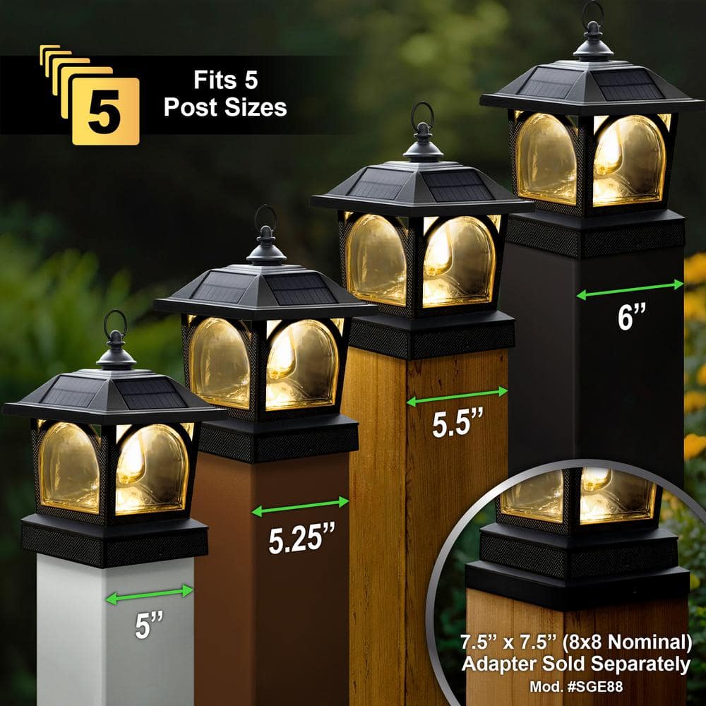 Black Aluminum LED Solar Post Cap Lantern