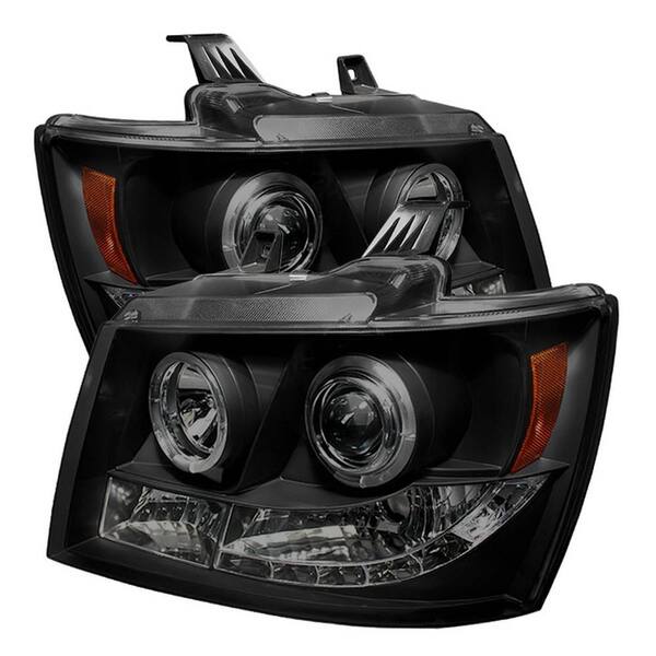 Tahoe Black Smoke DRL Pro Headlights For 07-14 Suburban Smoke LED Tail Lights