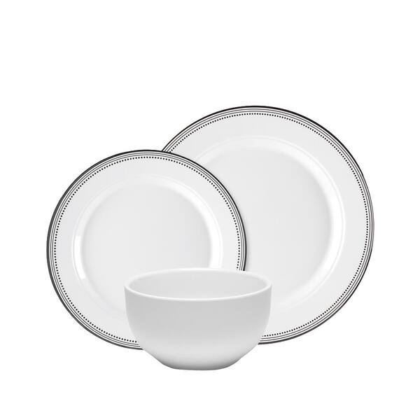 Q Squared Classica 12-Piece Dinnerware Set in White with Black Border