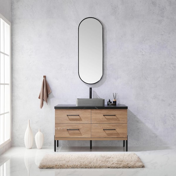 Trento 48 in. W x 21.7 in. D x 34.6 in. H Single Sink Bath Vanity in North Oak with Black Sintered Top