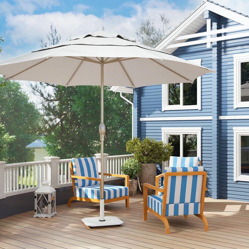 White Metal Square Patio Umbrella Base with Adjustable Pads