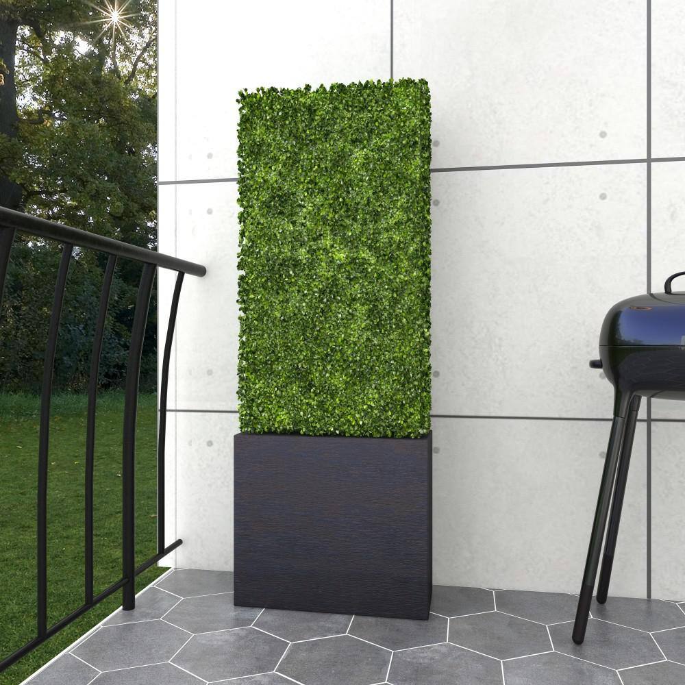 Green Plastic Boxwood Hedge Topiary with Black Planter Box