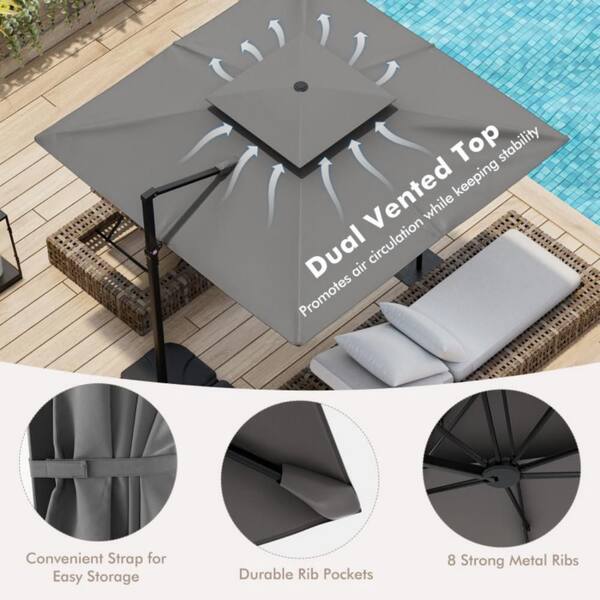 dual vent patio umbrella Patioslife Aegis Premium Cantilever with Full-Rib LED Strip L US-Patioslife metal pole and 250g polyester fabric 6 Costway 13FT Double-sided Patio Umbrella
