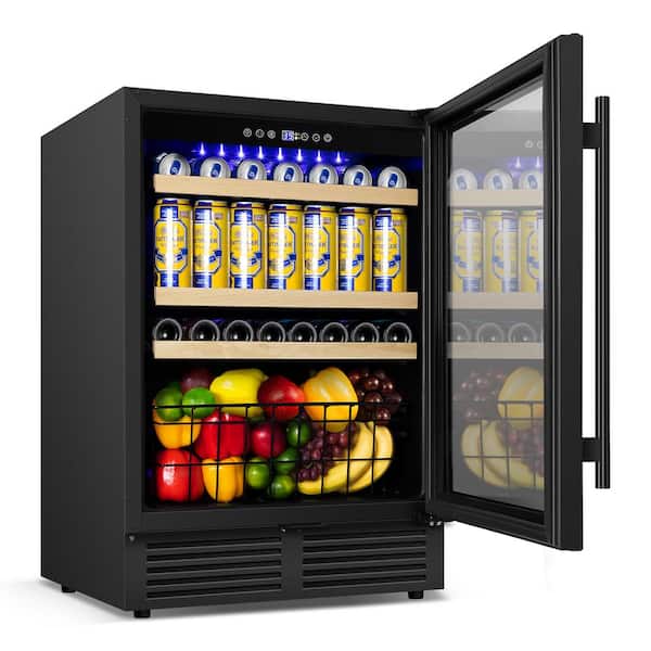 23.4 in. Single Zone 225 Plus Cans Beverage Cooler Reversible Hinge Built in Beer Refrigerator in Black Stainless Steel