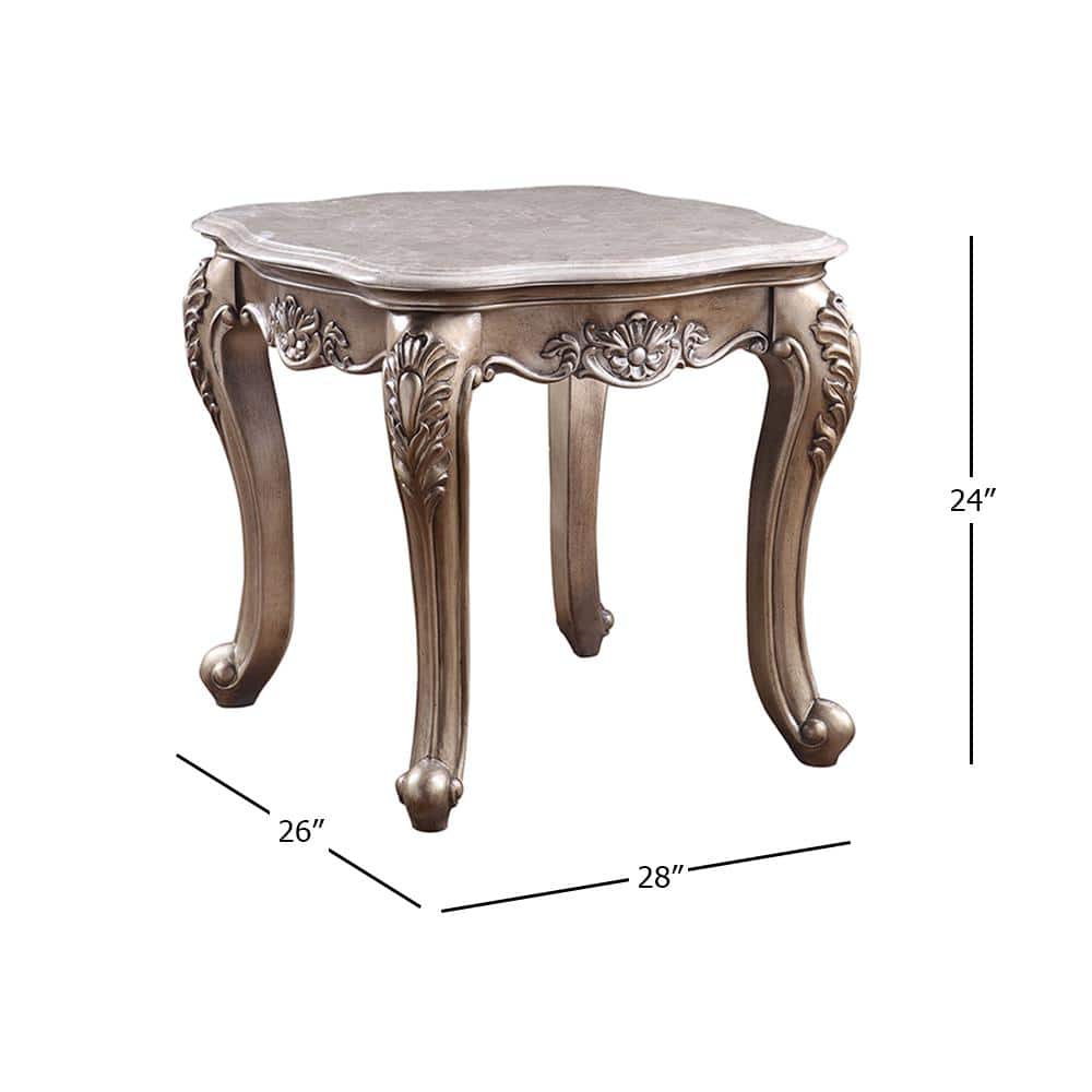 Jayceon Classic Queen Anne Legs Marble Top End Table in Champagne