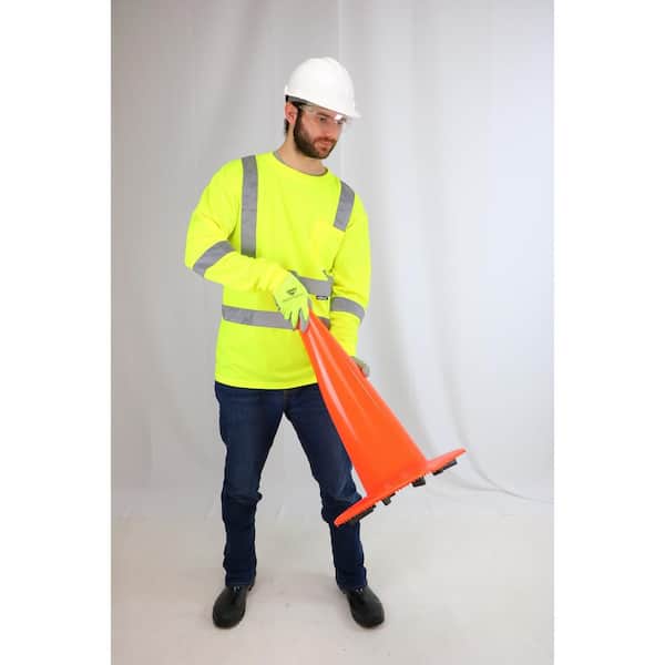 Men's Large High Visibility Yellow ANSI Class 3 Polyester Long-Sleeve Safety Shirt with Reflective Tape