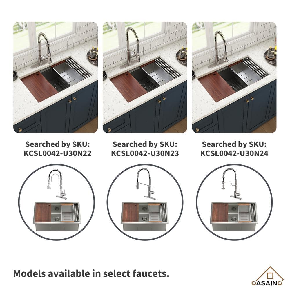 30" Stainless Steel Single Bowl Undermount Kitchen Sink with Faucet