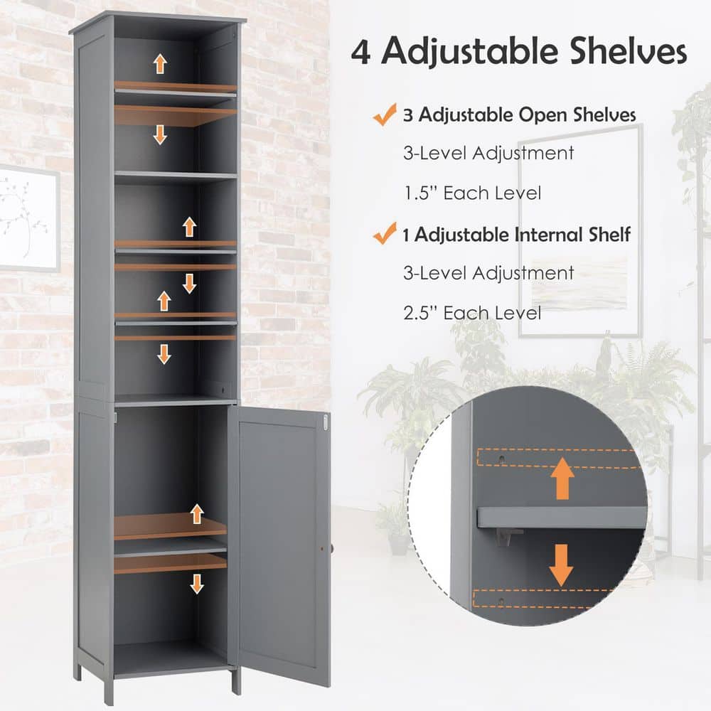 Gray Tall MDF Living Room Cabinet with Adjustable Shelving