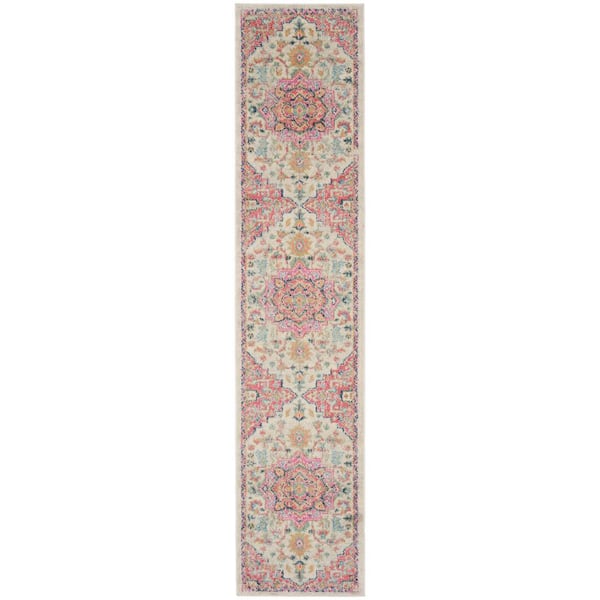 Nourison Passion Ivory Pink 2 ft. x 10 ft. Persian Modern Transitional Kitchen Runner Area Rug