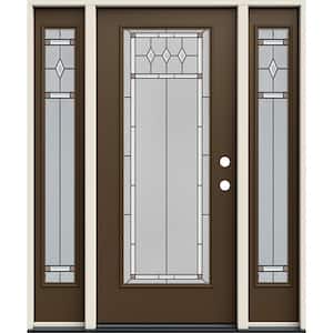 60 in. x 80 in. Left Hand Full Lite Mission Prairie Decorative Glass Dark Chocolate Steel Prehung Front Door w/Sidelites