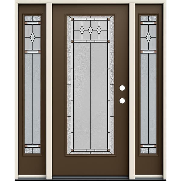 JELD-WEN 60 in. x 80 in. Left Hand Full Lite Mission Prairie Decorative Glass Dark Chocolate Steel Prehung Front Door w/Sidelites
