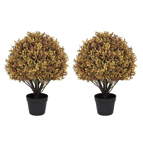 poetree 2 ft. Artificial Fake Autumn Fall Decor Boxwood Fall Topiary Ball Tree 2-Pack