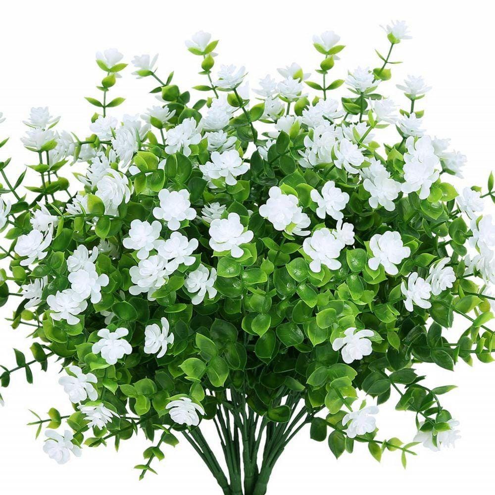 13.2 in. White 4 Bundles Outdoor Artificial Boxwood Fake Flowers UV ...